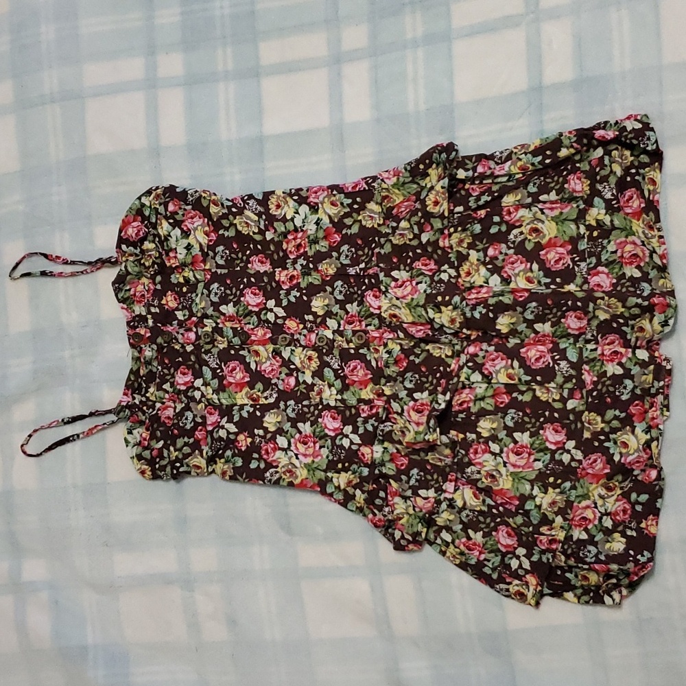 MINE Women Size Small Brown Flower Strap Short Dress